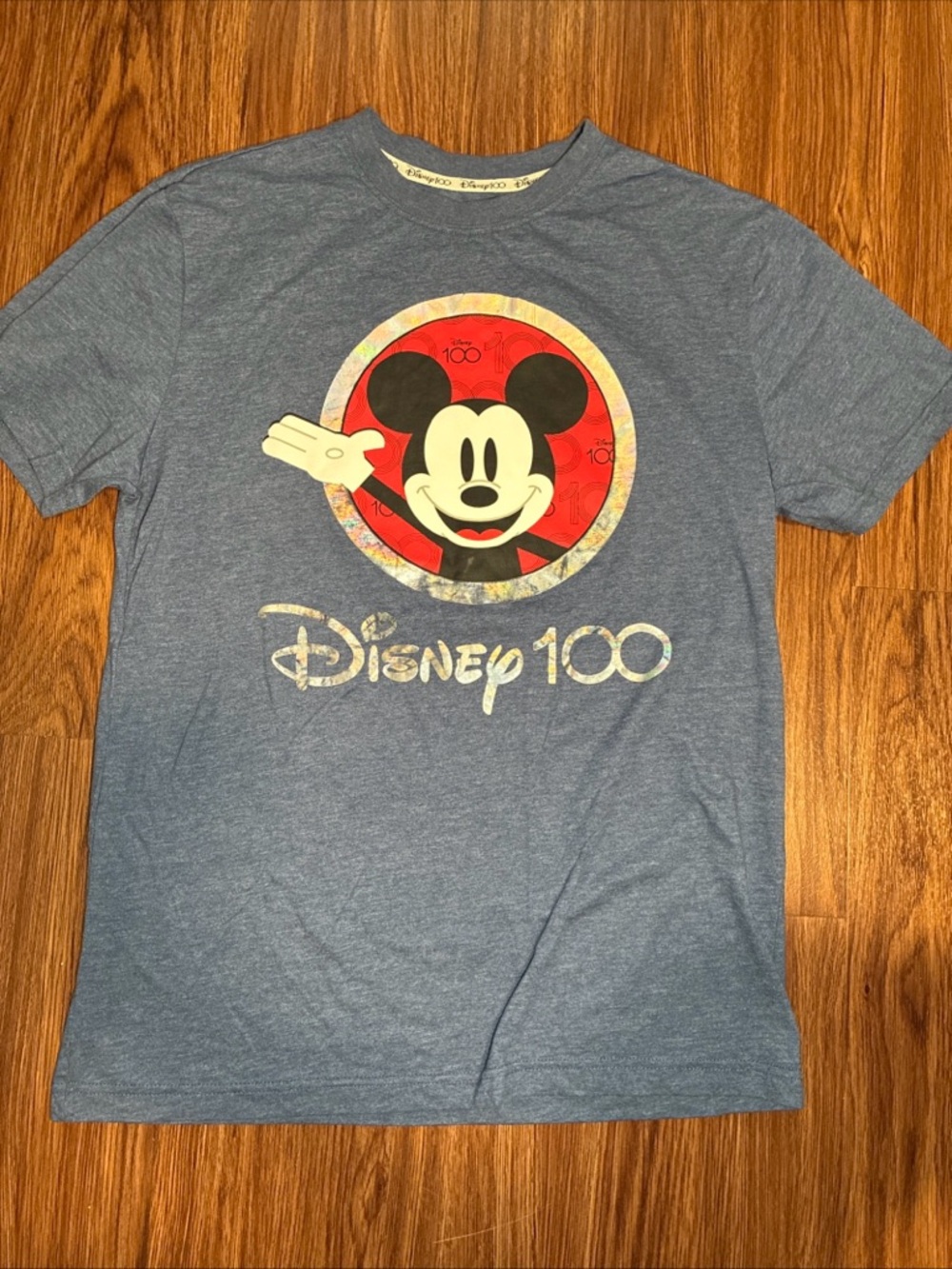 Disney 100 Heather Blue Graphic Tee with White Print